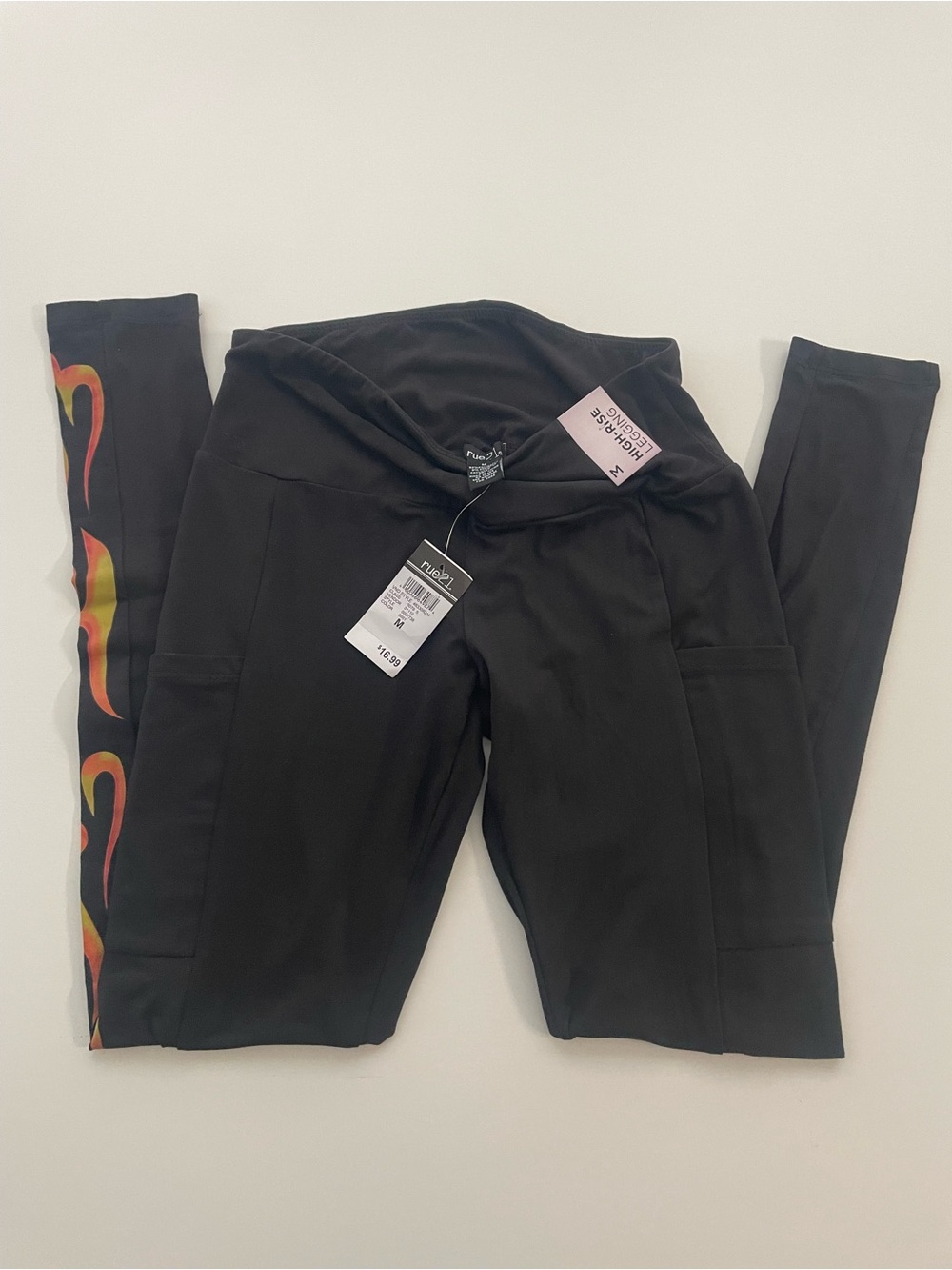 Rue21 Black Leggings with Side Flame Accent